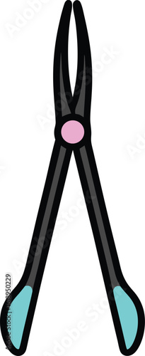 Matte black surgical forceps with vibrant neon tips for medical or scientific illustration