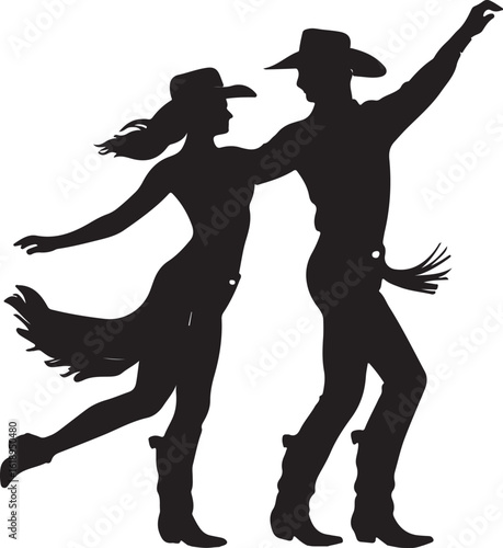 Cowboy and cowgirl dancing silhouette