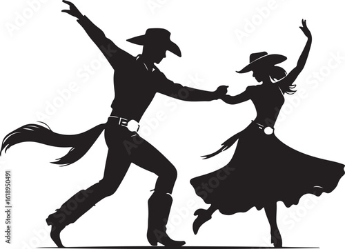 Cowboy and cowgirl dancing silhouette