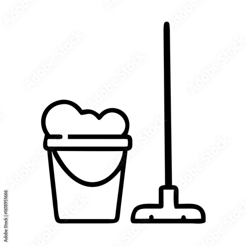 Cleaning bucket and mop in minimalistic design 
