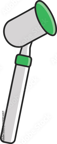 Silver medical otoscope with a bright luminous green speculum tip illustration