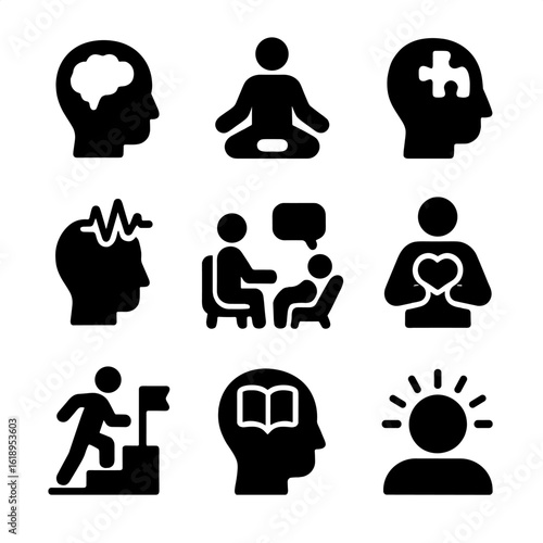 Black Icon Sets. Solid, filled icon set of gym workout: barbell, squat rack, gym floor, dumbbells, weight plates, weight bench,