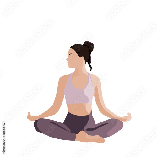 A woman practices yoga in a meditative pose.