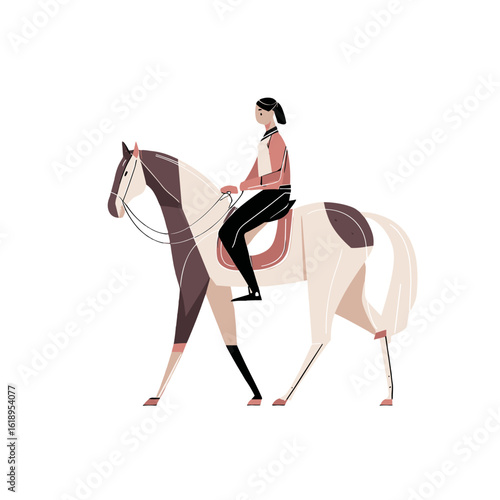 An elegant equestrian woman riding a beautiful horse.