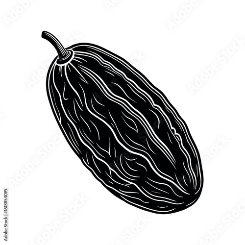 Detailed black and white illustration of a raisin