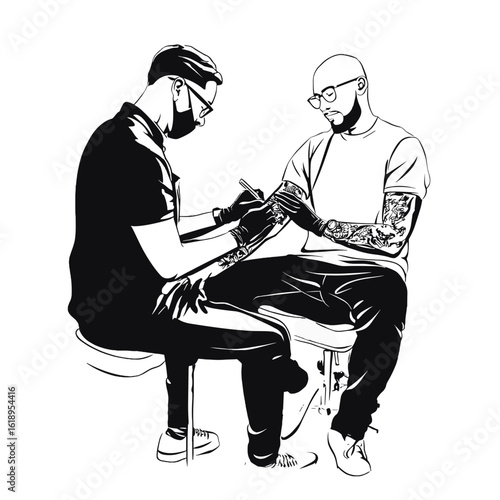 Tattoo artist giving a tattoo to his customer.