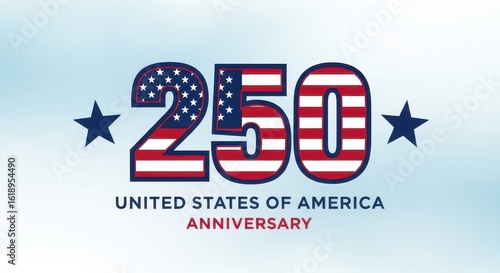 Vector illustration of 250 number with american flag pattern celebrating united states anniversary