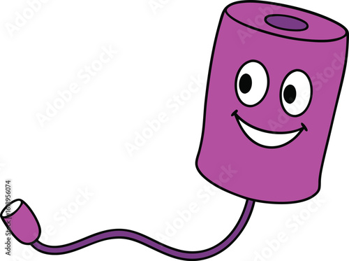 Bright violet dental floss container unwinding fibers graphic design illustration