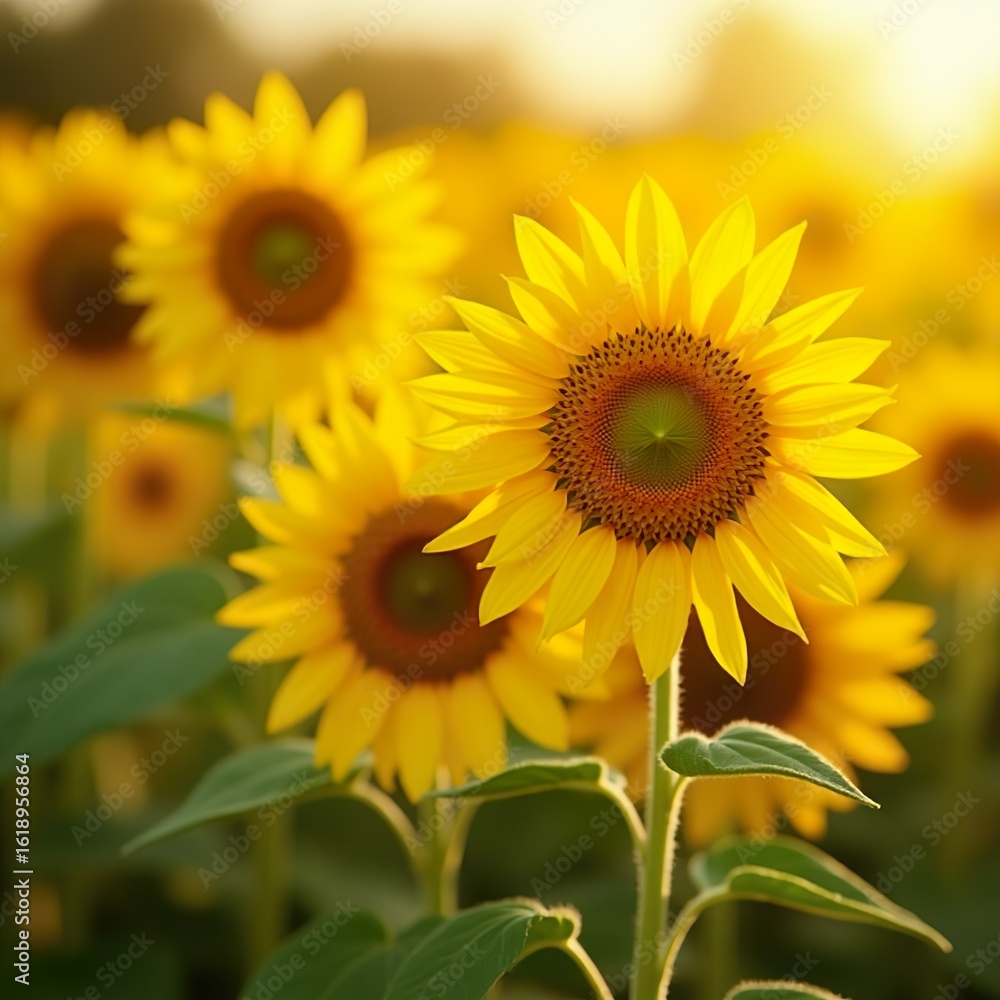 Fototapeta premium Beautiful Sunflower With Golden Petals And Dreamy Background