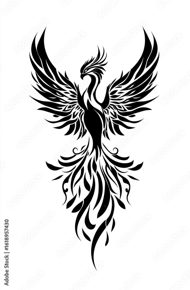 Obraz premium Bold black phoenix, wings spread wide