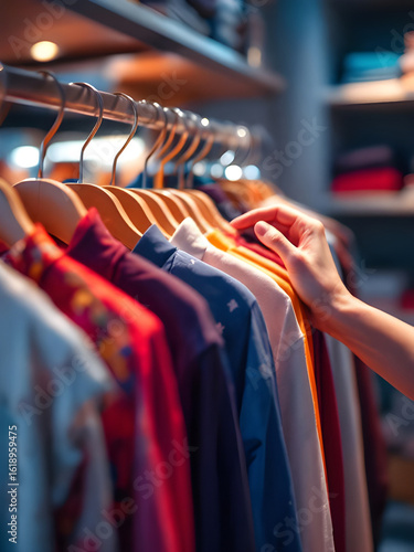 clothes on hangers in the shop 