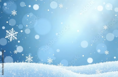 Winter wonderland: snowflakes and gleaming snowy hills on a blue sky background. High quality photo