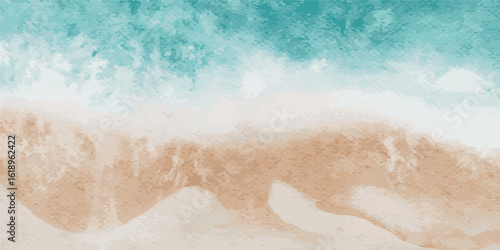 Stunning Aerial View of Turquoise Ocean Waves Gently Crashing on a Sandy Beach. The vibrant blue hues contrast beautifully with the warm tones of the shore, creating a serene and captivating coast.