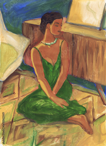 woman portrait. watercolor painting. illustration