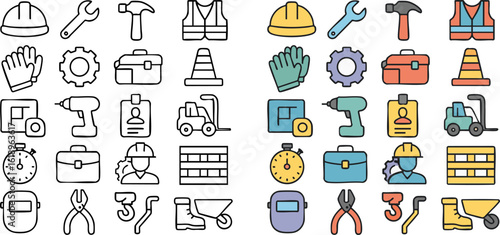 Construction and Industrial Tools and Safety Equipment Icons 1.