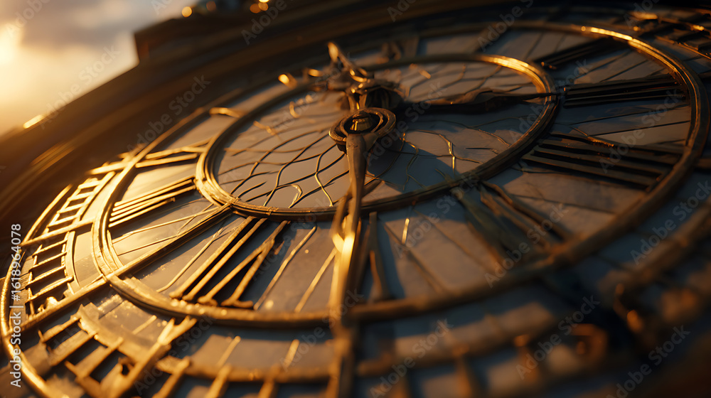 Obraz premium Ornate golden clock face with roman numerals and intricate hands time vintage