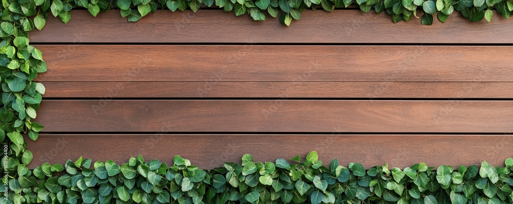Brown Wooden Plank Background with Green Vine Border, wood , plants Brown Wooden Plank Background with Green Vine Border, wood , plants