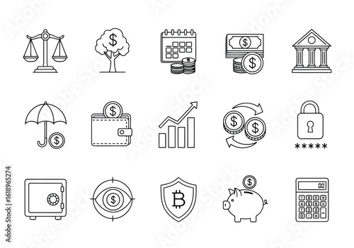 Financial icons depicting growth security and investment finance money