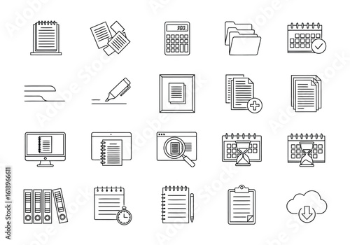 Office supplies documents and digital tools notebook papers calculator folders