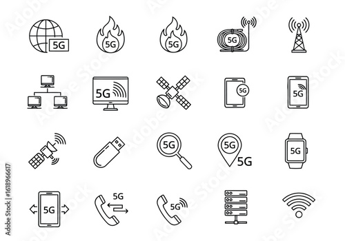 Network technology icons representing connectivity and communication internet vector