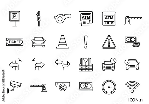 Parking lot security payment and traffic icons parking sign ticket