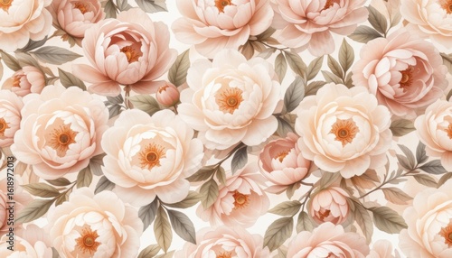 Pastel Peony Floral Pattern, Artistic Wallpaper, Soft and Elegant Design