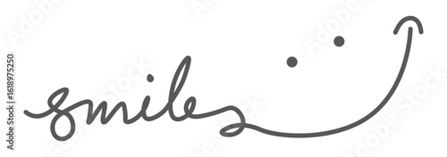 Smile lettering with tooth and smiley. Vector illustration of dental concept. Teeth healthy medical background.