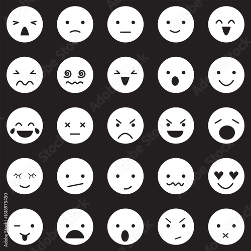 Thin line icon set of emoticon emoji smiley face facial expressions. Pixel perfect icons, editable stroke.