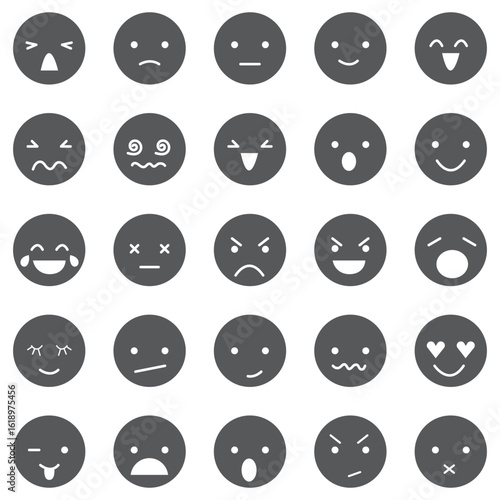 Thin line icon set of emoticon emoji smiley face facial expressions. Pixel perfect icons, editable stroke.