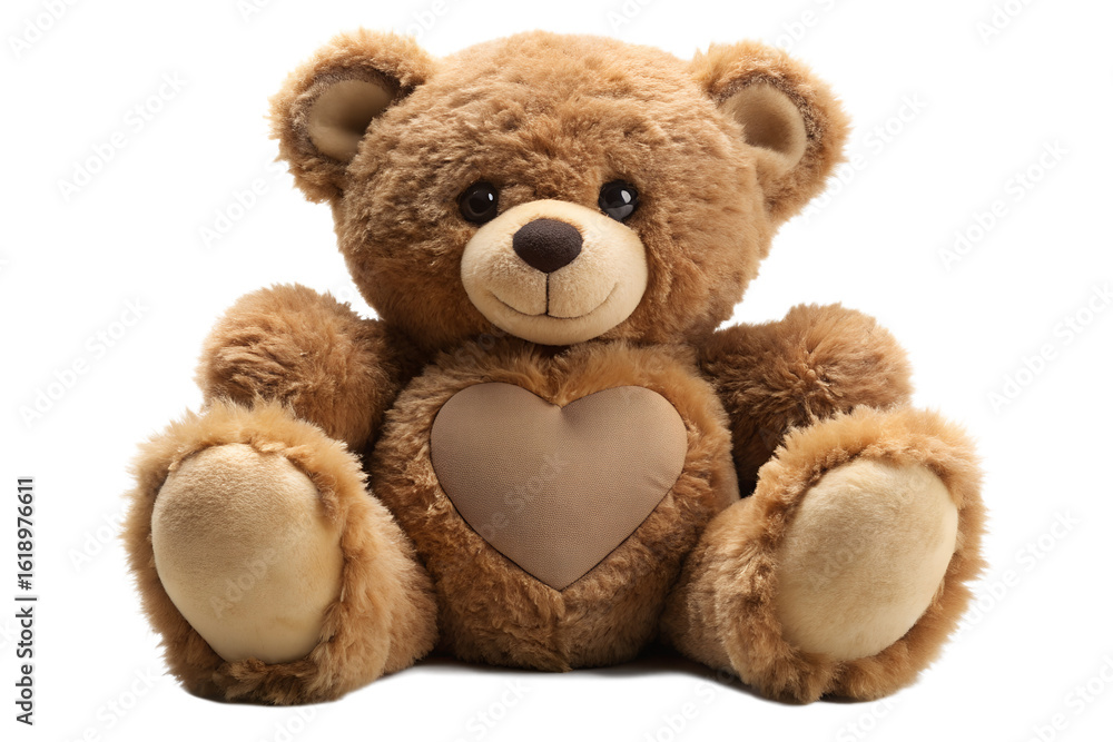 Obraz premium Cute Brown Teddy Bear with Heart on Chest Sitting Upright on transparent background fluffy