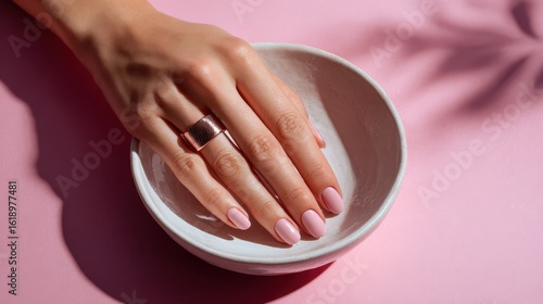 Wallpaper Mural Smart health tracking ring on manicured hand resting in ceramic bowl Torontodigital.ca