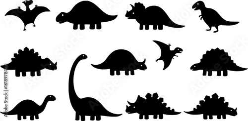 set of Simple Dinosaur Silhouette Clipart for Kids, set on a Transparent Background with Rainbow Colors
