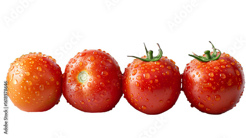 Fresh Red Tomatoes with Water Drops Isolated on Transparent Background