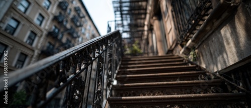 Rusty Metal Staircase in Urban Setting, Exterior, Daytime, New York City Architecture