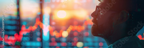 Businessman Looking at Stock Market Data During Sunset