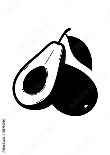 Avocado with Leaf Silhouette Illustration