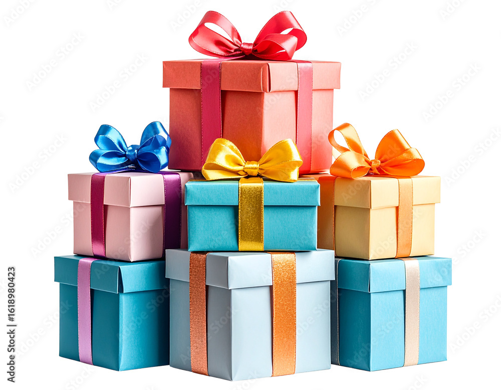 Fototapeta premium Pile of Christmas Gift Boxes PNG Transparent Background