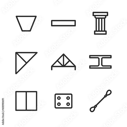 Structural Elements Icons. Outline icon set of structural elements: keystone, beam, pillar, brace, truss, girder, wall segment,