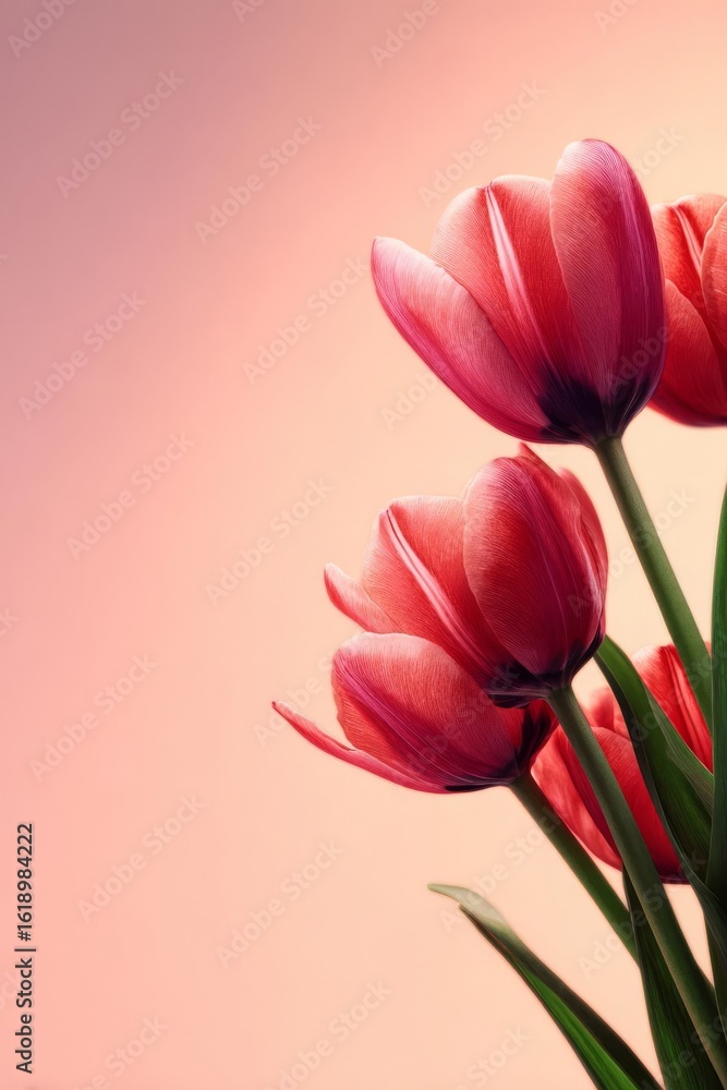 Fototapeta premium A lovely arrangement of pink tulips against a soft background showcasing their vibrant color and delicate petals