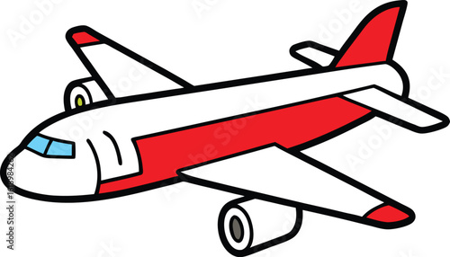 Vector illustration of an old red biplane flying in the sky with a propeller