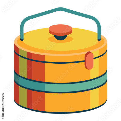 Cheerful Tiffin Carrier Illustration Bright Colors Stacked Containers Lunchtime