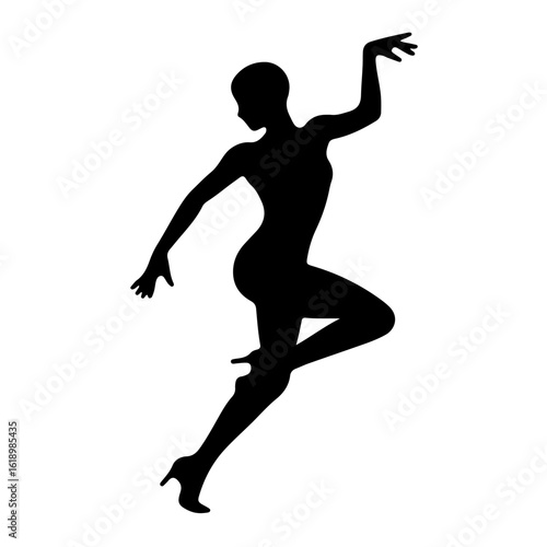 Silhouette of jazz dancer in leotard and heels in dynamic pose