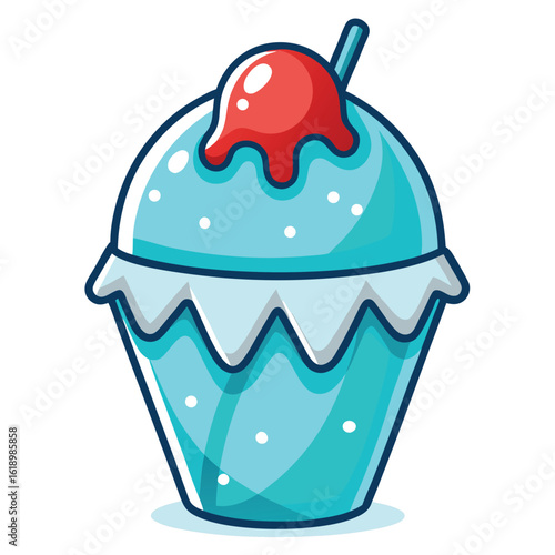 Stylized Blue Slush Drink with Red Cherry Topping and a Straw