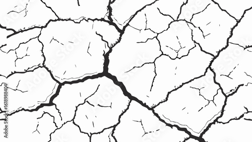 Cracked dry soil texture with dramatic black lines – vector illustration representing environmental drought and land degradation