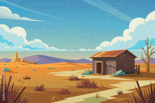 Clear Sky View Of A Prairie With A Abandoned Shack