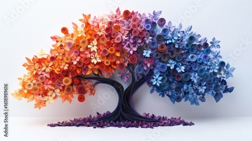 Paper quilling tree of life showcasing vibrant colors and intricate design reflecting natures beauty and artistic creativity through skillful craftsmanship in quilling art