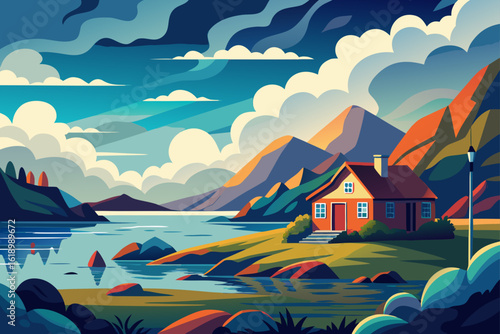 Cloudy View Of A Bay With A Cottage