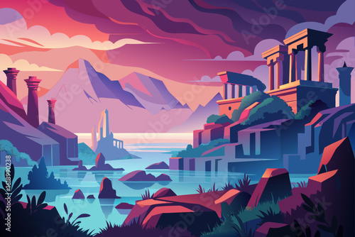 Misty View Of A Bay With A Ancient Ruins