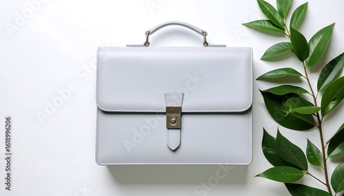 Light gray briefcase with green leaves