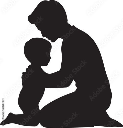 Silhouette of a Parent Comforting a Child, Offering Support and Affection in a Loving Embrace